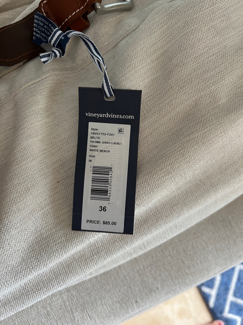 Vineyard Vines Brown Leather Belt with White Stitching - Picture 3 of 3